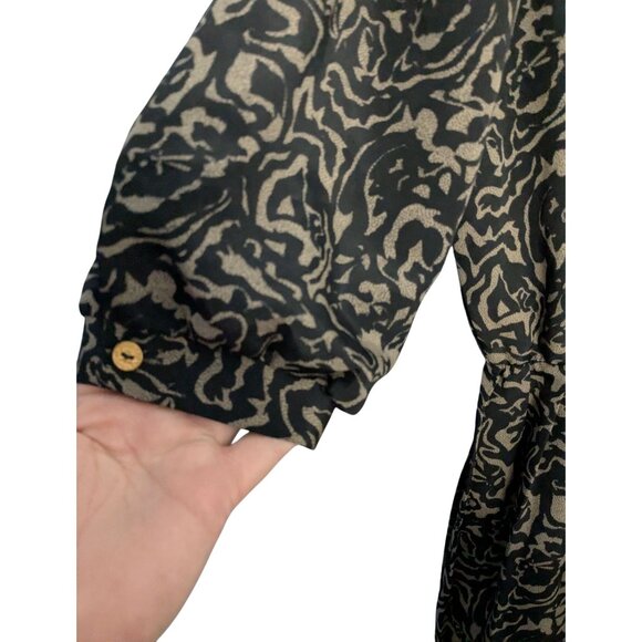Breli Originals Blk Tan Patterned Dress Button Front Midi Gold Buttons Sz 14 - Picture 7 of 15